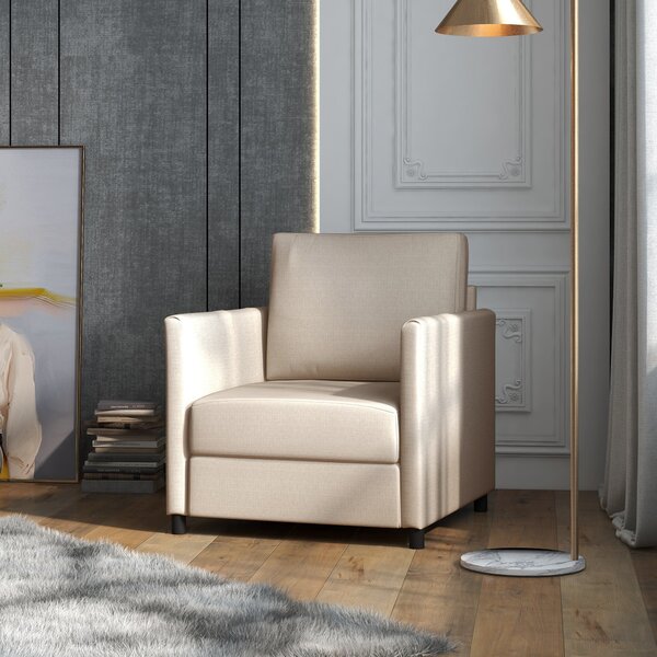 Poltrona Imbottita 80x85x88 cm in Tessuto Effetto Lino Beige