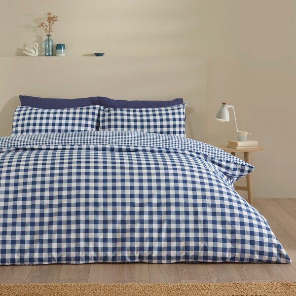 Set copripiumino e federa blu scuro per letto matrimoniale/per letto esteso 3 pezzi 230x220 cm Bamford Gingham Check – Catherine Lansfield