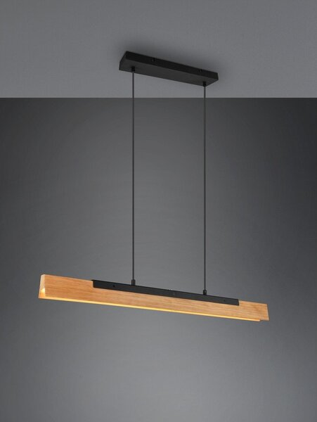 Lampadario LED nero opaco con paralume in legno Kerala – Trio
