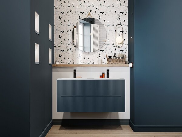 Mobile sotto lavabo sospeso striato 120 cm Blu - PAVANI