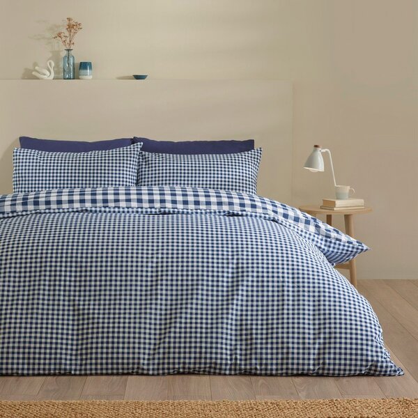 Set copripiumino e federa blu scuro per letto matrimoniale/per letto esteso 3 pezzi 230x220 cm Bamford Gingham Check – Catherine Lansfield