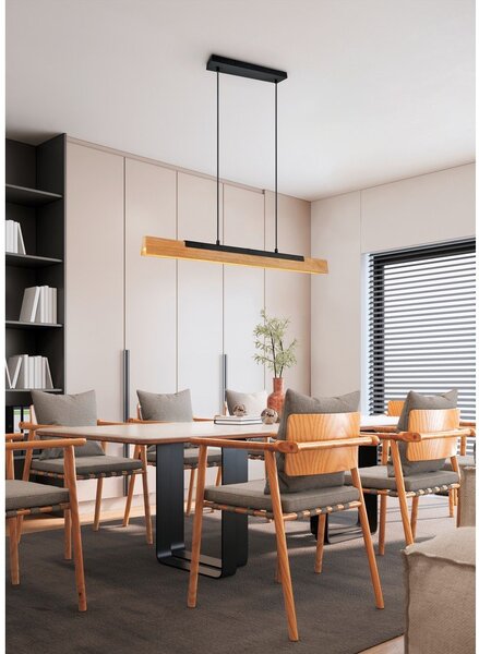 Lampadario LED nero opaco con paralume in legno Kerala – Trio