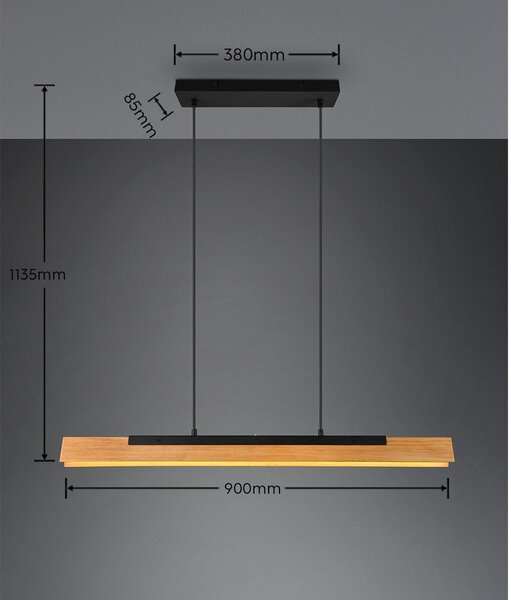 Lampadario LED nero opaco con paralume in legno Kerala – Trio
