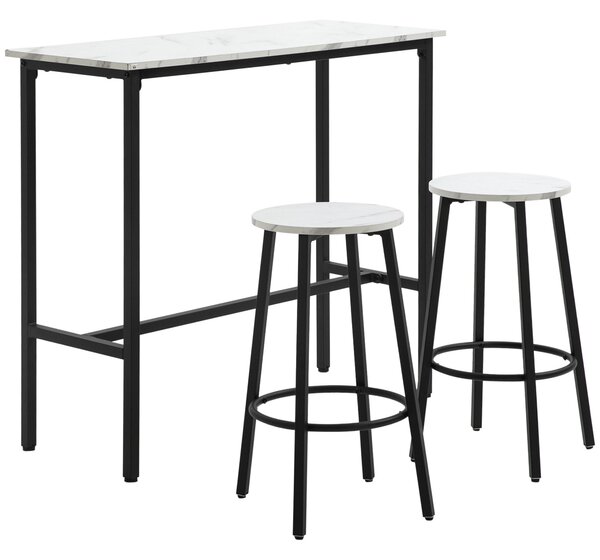 Set Tavolo con 2 Sgabelli in Truciolato MDF e Acciaio Bianco e Nero