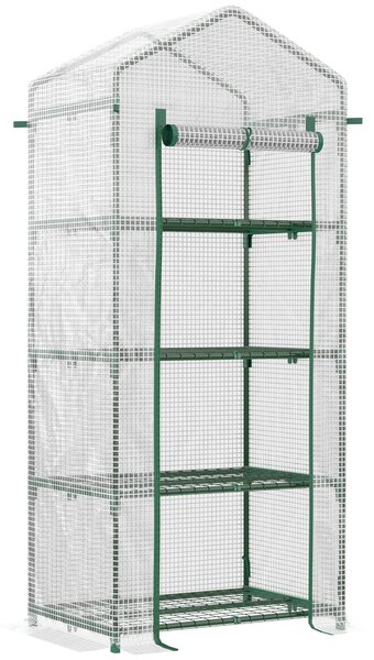 Serra per Piante Verticale 4 Ripiani 70x50x160 cm in Acciaio e PE Bianco