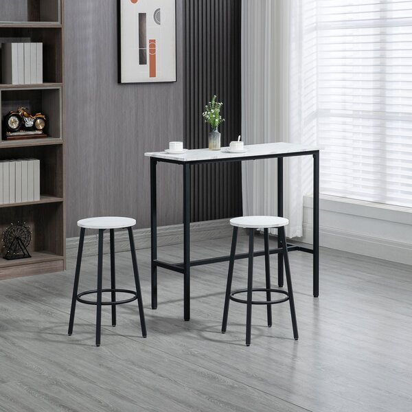 Set Tavolo con 2 Sgabelli in Truciolato MDF e Acciaio Bianco e Nero