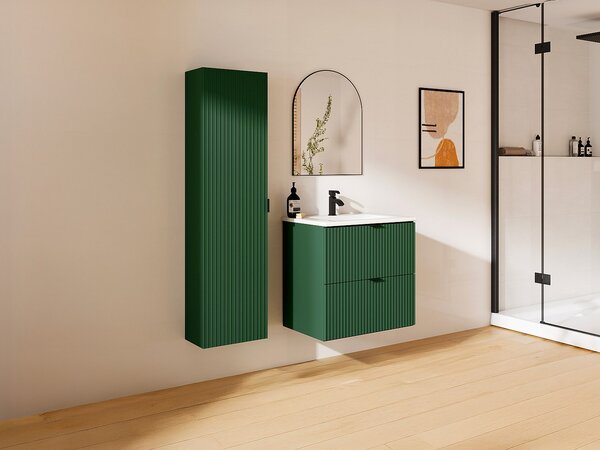 Colonna da bagno sospesa scanalata H140 cm Verde opaco - ZEVINI