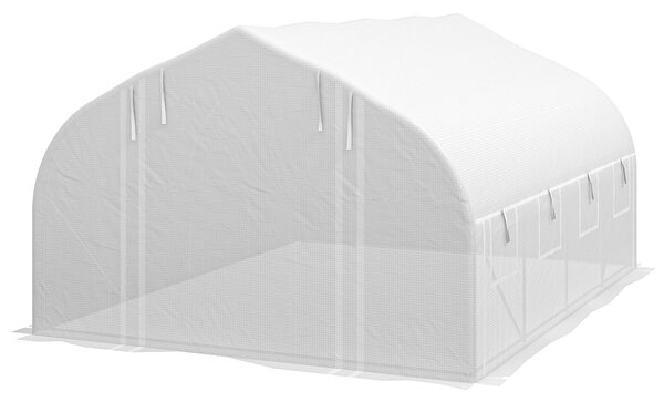 Serra a Tunnel con Porta e 8 Finestre Avvolgibili 4x3m Rivestimento in PE Bianco