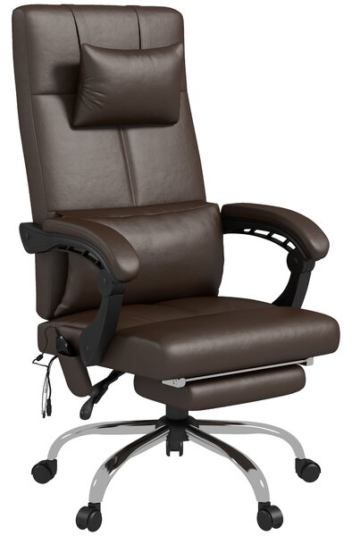 Sedia da Ufficio Presidenziale Massaggiante 66x67x115-123 cm con Poggiapiedi in Similpelle Marrone