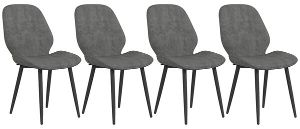 Set 4 Sedie 46x56x86 cm in Tessuto Effetto Velluto Grigio
