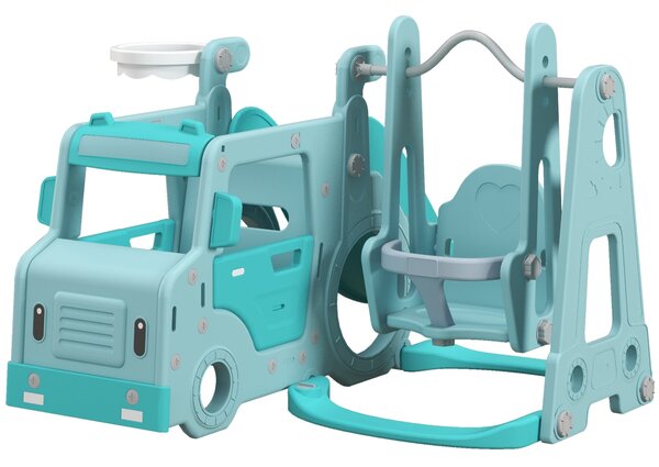 Scivolo per Bambini 201x151x87,5 cm con Altalena Macchina e Canestro Azzurro