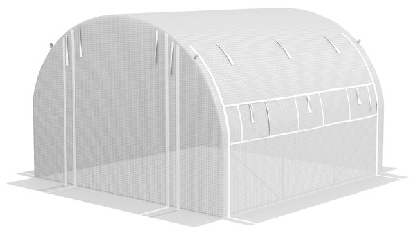 Serra a Tunnel con Porta e 8 Finestre Avvolgibili 3x3m Rivestimento in PE Bianca