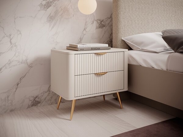 Comodino 2 cassetti Beige e Dorato - ELONARIA di PASCAL MORABITO