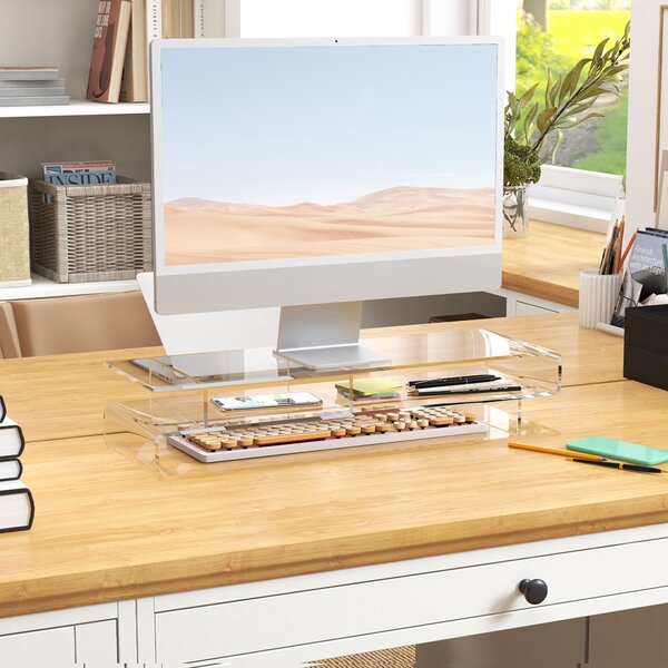 Supporto Monitor PC con Scomparti Centrali 57x19x11,5 cm in Acrilico Trasparente