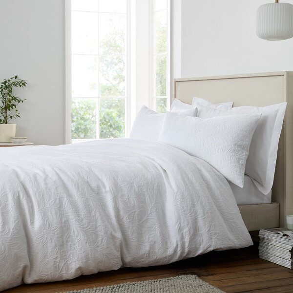 Set copripiumino e federa bianco in jacquard per letto singolo 135x200 cm Fleur Matelassé – Bianca