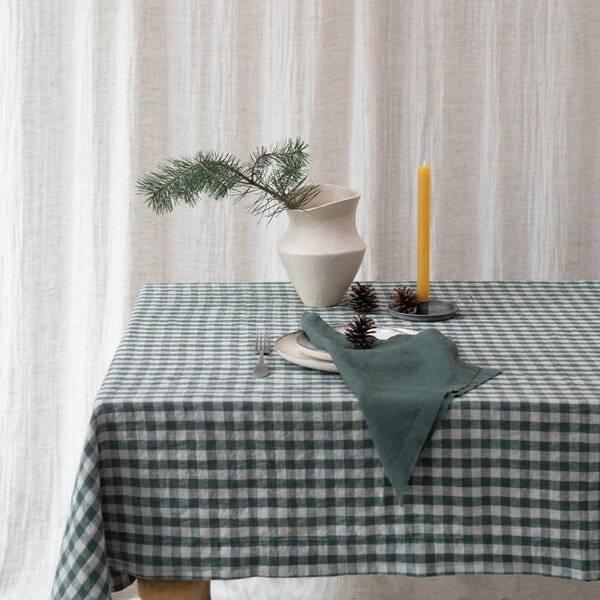 Tovaglia in lino 140x250 cm Forest Green Gingham – Linen Tales