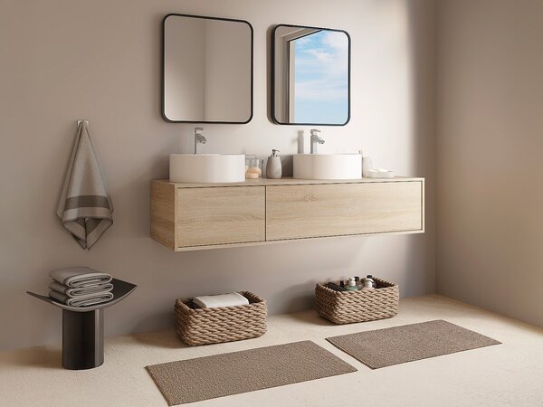 Mobile bagno sospeso color legno naturale chiaro con doppio lavabo rotondo - L150 cm - ISAURE II