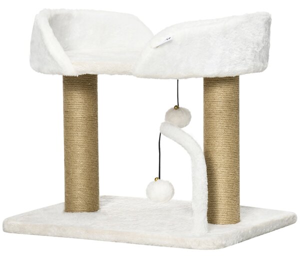 Torre per Gatti max 5 Kg con Tiragraffi e Palline 48x38x42 cm in Poliestere e Juta Giallo e Bianco
