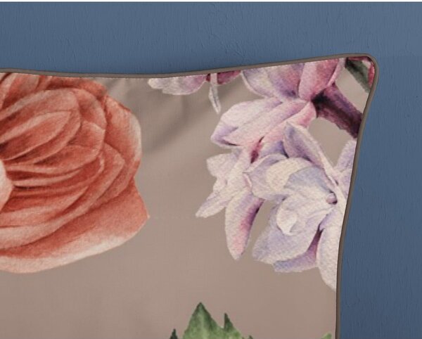 Set copripiumino e federa grigio/marrone in raso di cotone per letto matrimoniale ed esteso 240x220 cm Fiori – Descanso