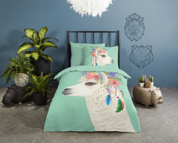 Set copripiumino e federa da bambini color menta in cotone per letto singolo ed esteso 140x220 cm Joey – Good Morning