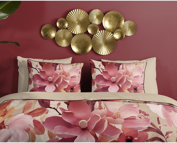 Set copripiumino e federa rosa/beige in raso di cotone per letto singolo ed esteso 140x220 cm Chaja – Descanso