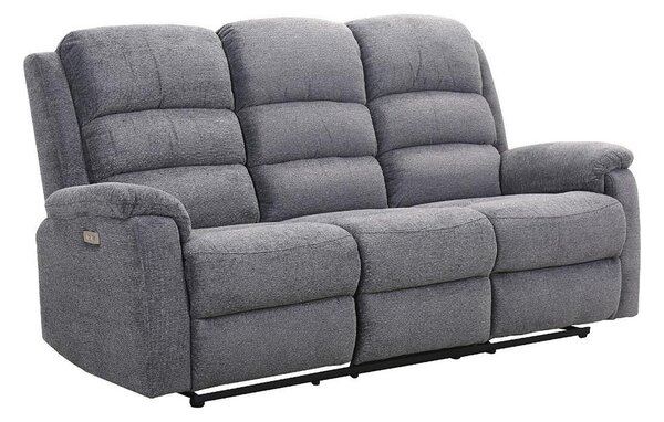Divano relax elettrico 3 posti con ripiano in tessuto Grigio - NEVERS