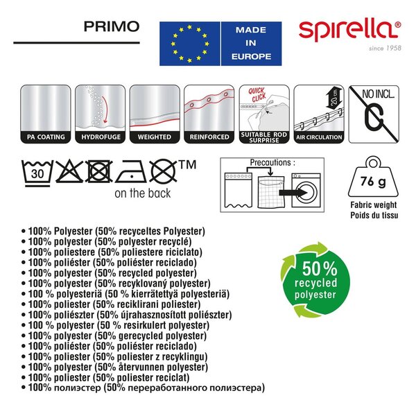 Tenda per doccia 180x200 cm Primo – Spirella
