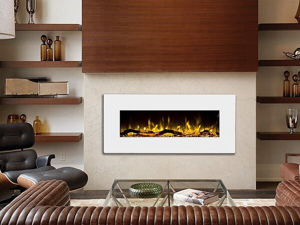 Caminetto elettrico da parete L110 x P14 x H49 cm Bianco - LALITA