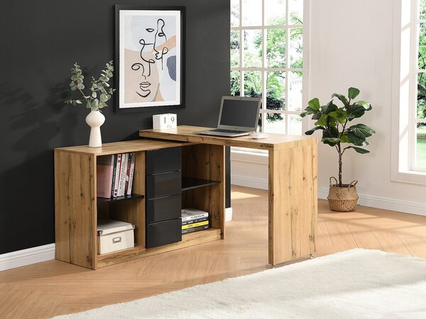 Scrivania allungabile con piano girevole a 360° MDF Naturale e Nero - PAVELO