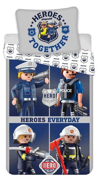 Set copripiumino e federa da bambini blu/grigio in cotone per letto singolo 140x200 cm Playmobil – Jerry Fabrics