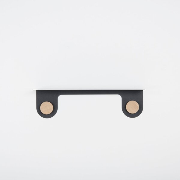 Mensola da parete in acciaio nero con dettaglio in legno di quercia con 2 ganci , lunghezza 50 cm Hook - Gazzda