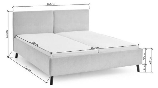 Letto matrimoniale imbottito grigio con rete inclusa 160x200 cm Piano – Meise Möbel