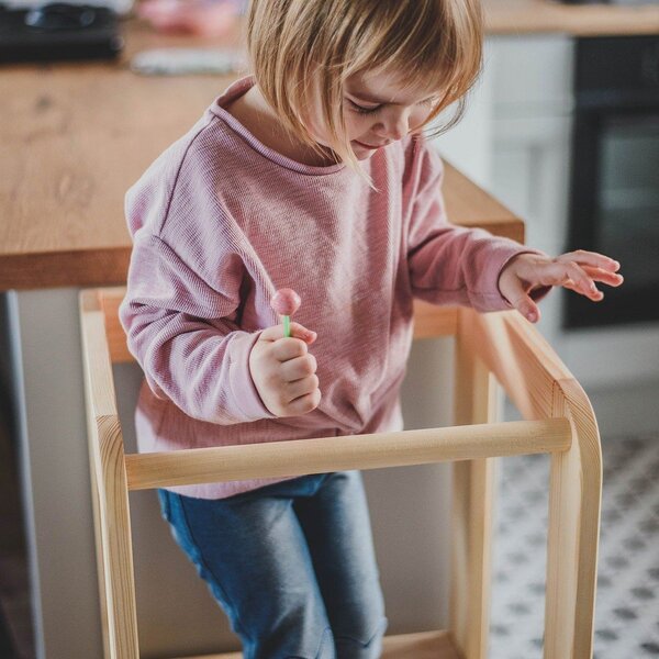 Torre di apprendimento di colore naturale in pino massiccio Montessori – Meowbaby