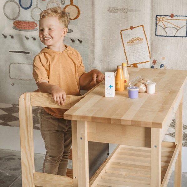 Torre di apprendimento di colore naturale in pino massiccio Montessori – Meowbaby