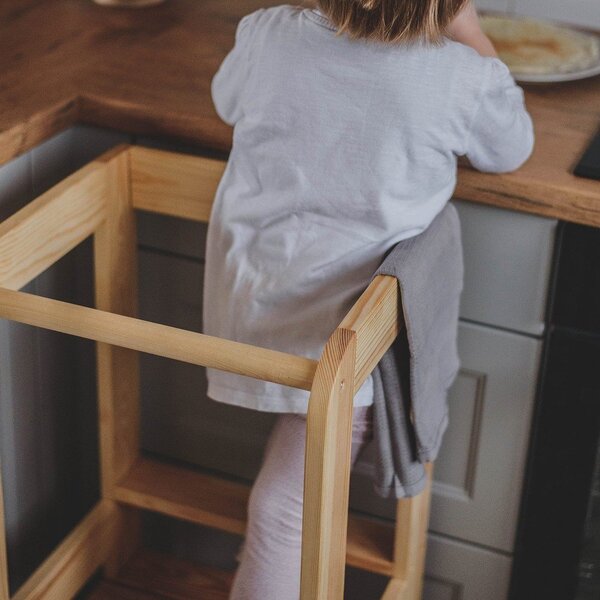Torre di apprendimento di colore naturale in pino massiccio Montessori – Meowbaby