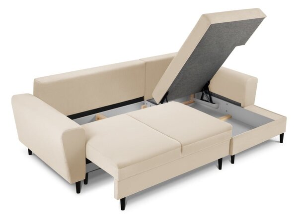 Divano angolare beige allungabile e con contenitore (con penisola a destra/con chaise lounge) con rivestimento in velluto a coste Kyoto – Cosmopolitan Design