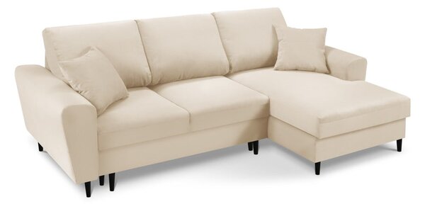 Divano angolare beige allungabile e con contenitore (con penisola a destra/con chaise lounge) con rivestimento in velluto a coste Kyoto – Cosmopolitan Design