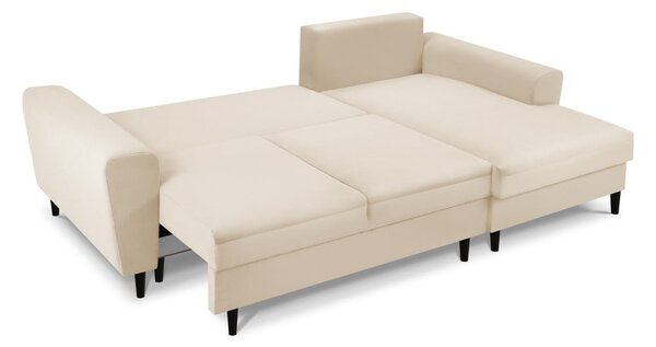 Divano angolare beige allungabile e con contenitore (con penisola a destra/con chaise lounge) con rivestimento in velluto a coste Kyoto – Cosmopolitan Design