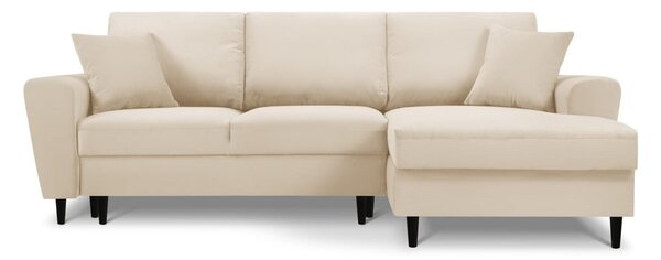 Divano angolare beige allungabile e con contenitore (con penisola a destra/con chaise lounge) con rivestimento in velluto a coste Kyoto – Cosmopolitan Design