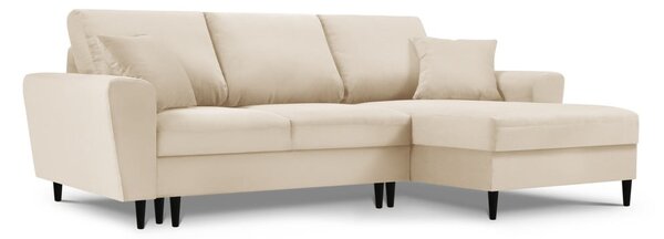 Divano angolare beige allungabile e con contenitore (con penisola a destra/con chaise lounge) con rivestimento in velluto a coste Kyoto – Cosmopolitan Design