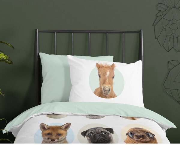 Set copripiumino e federa da bambini in cotone per letto singolo ed esteso 140x220 cm Young Animals – Good Morning