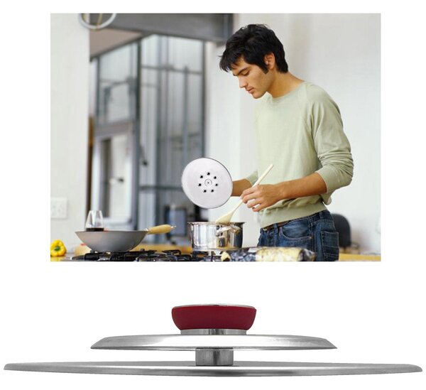 Coperchio Magico Antiodore Ø27 cm Ventur Magic in Acciaio Inox Pomolo in Bachelite Cooker Rosso