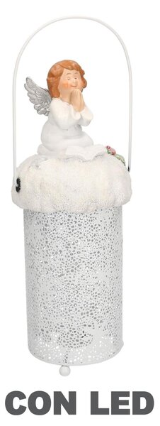 Lanterna metallo resina bianco con led angelo cm Ø11xh28/33
