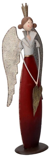 Angelo metallo con cuore oro e rosso cm 14,5x8,5xh45