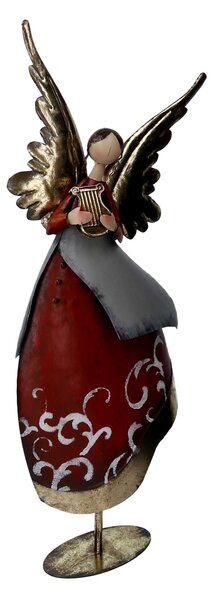 Angelo metallo con arpa oro e rosso cm 30x10,8xh67,3