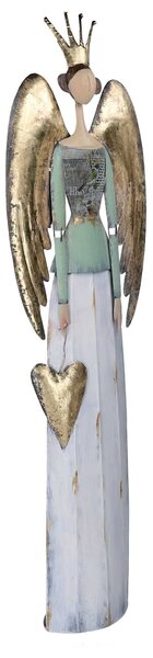 Angelo metallo con cuore oro e bianco cm 24,7x10,2xh88,2