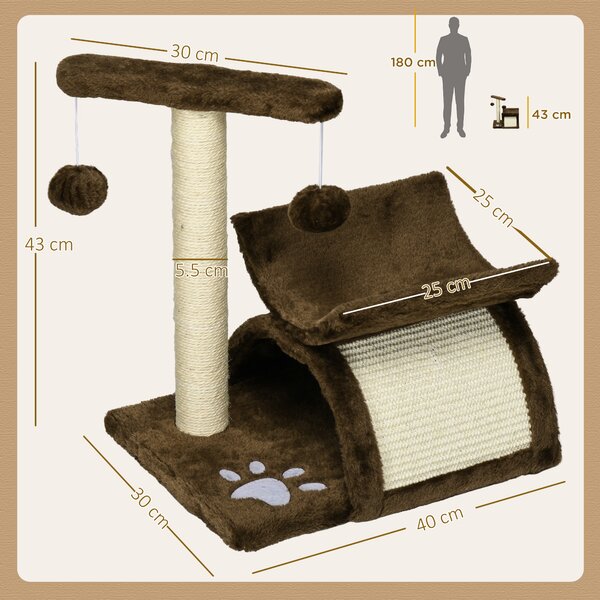 PawHut Tiragraffi per gatto con tunnel,colonna in sisal e palline gioco marrone 40x30x43cm |Aosom