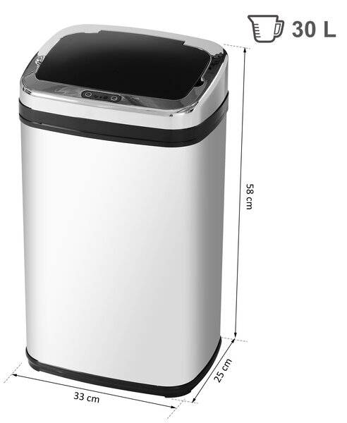 HomCom Cestino dei rifiuti rettangolare Pattumiera in acciaio inox con sensore 30L, automatica|Aosom