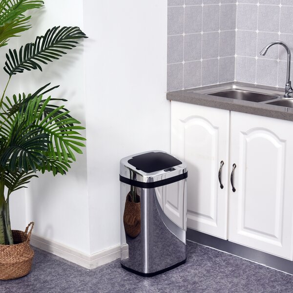 HomCom Cestino dei rifiuti rettangolare Pattumiera in acciaio inox con sensore 30L, automatica|Aosom
