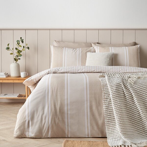 Set copripiumino e federa beige per letto singolo 135x200 cm Banded Stripe – Catherine Lansfield